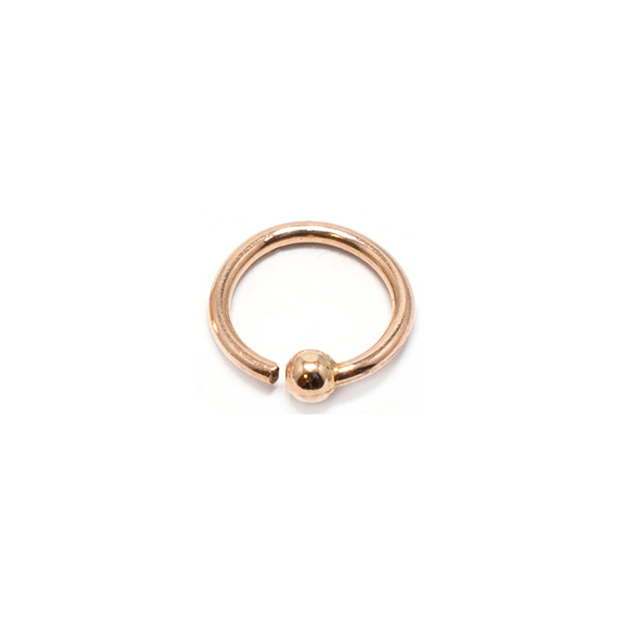 14 Karat Solid Rose Gold Nose Ring 20 Gauge Bendable Hoop & Fixed Ball