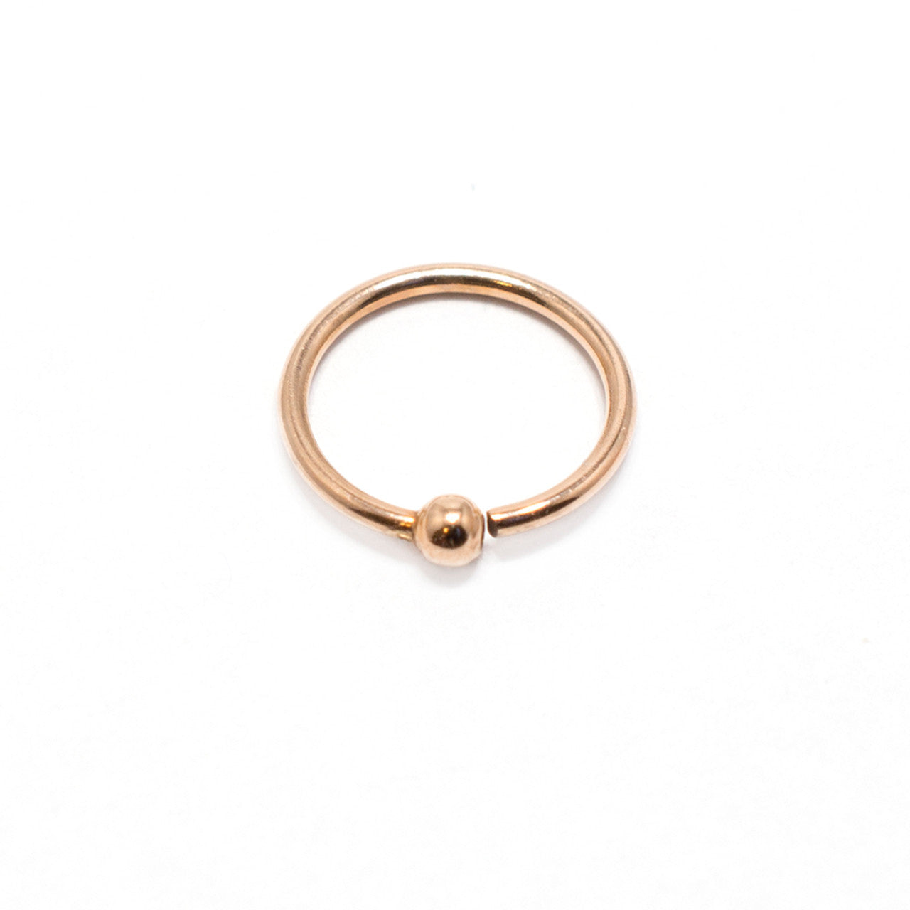 14 Karat Solid Rose Gold Nose Ring 20 Gauge Bendable Hoop & Fixed Ball