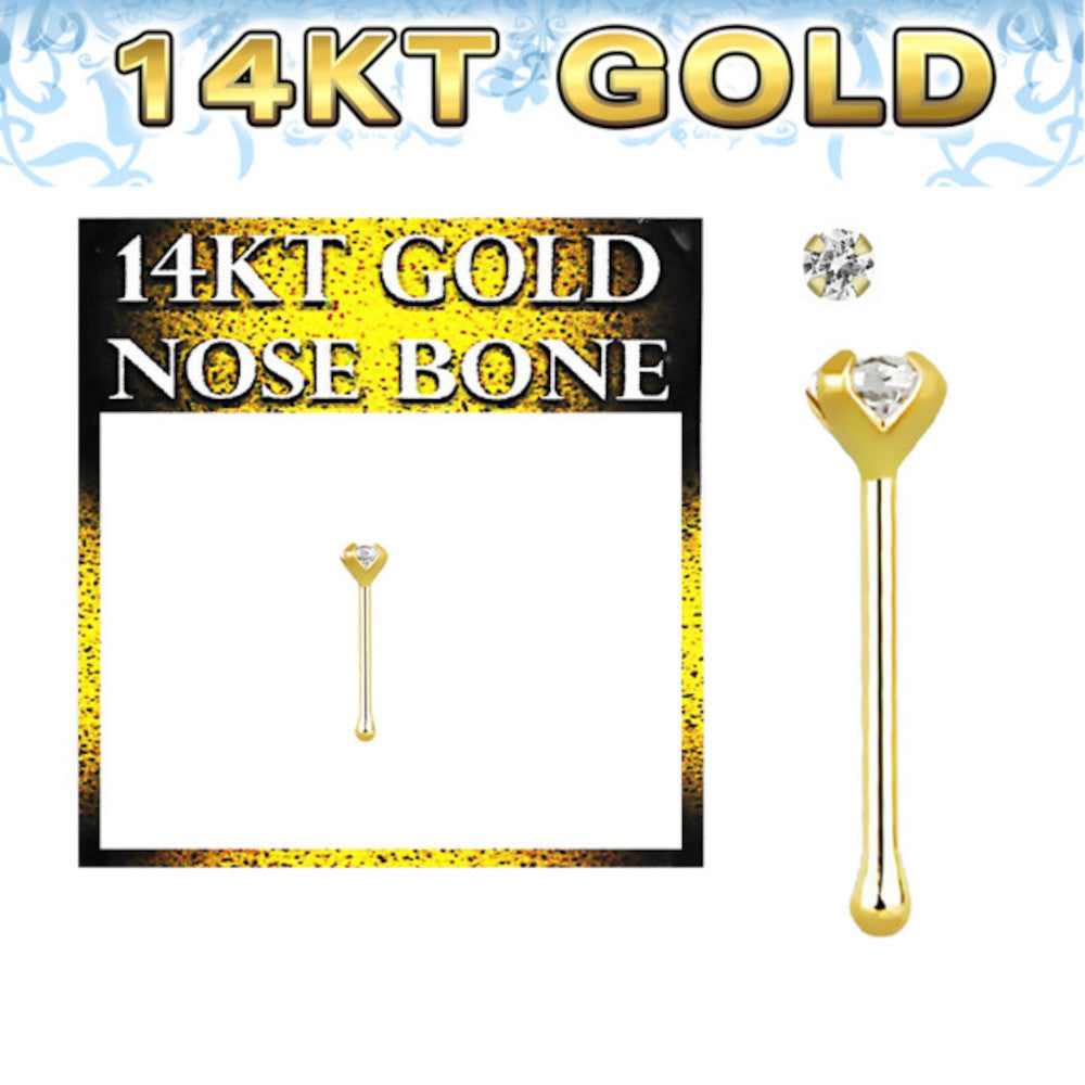 14K Solid Yellow Gold Nose Bone Stud 22 Gauge 6mm with Clear CZ - photo 4