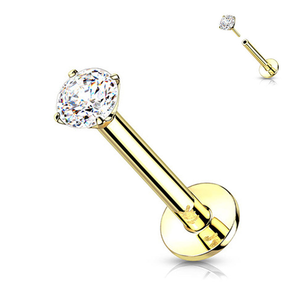 14K Solid Gold 16 to 18 Gauge Labret Stud with 2mm Diamond - photo 5