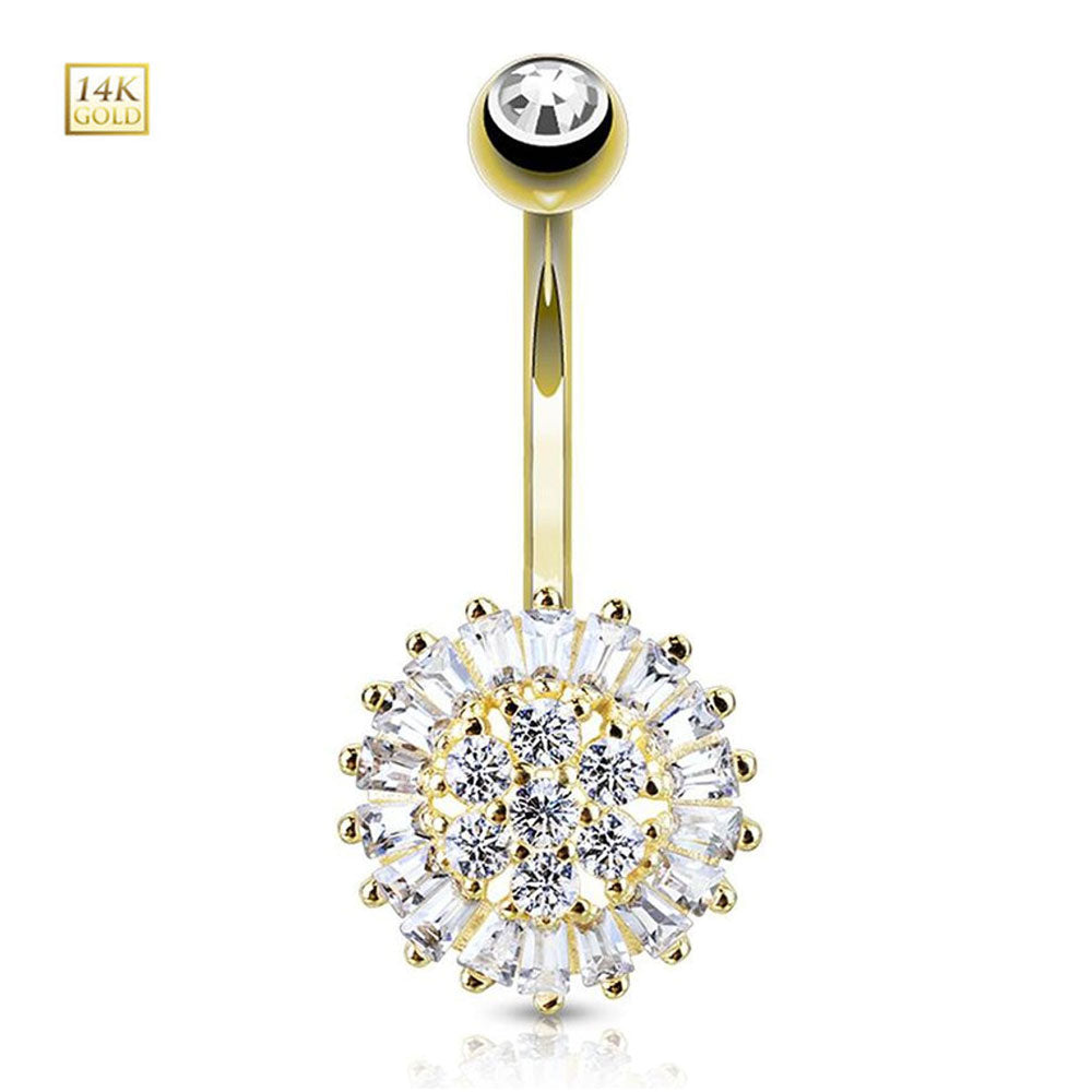14K Solid Gold 14 Gauge Belly Ring with Clear CZ Sun Flower - photo 7