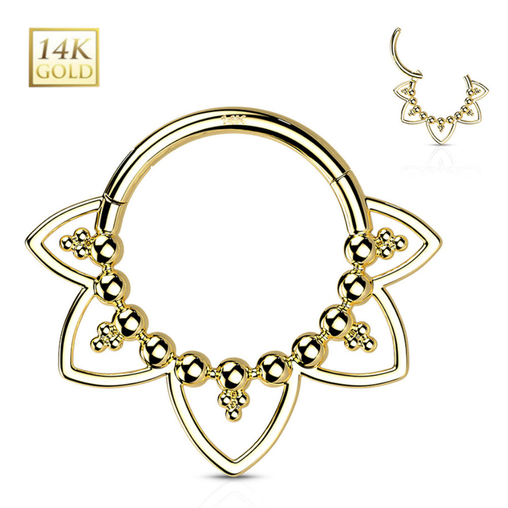 14K Solid Gold 16 Gauge Hinged Segment Ring with Filigree Heart - photo 5