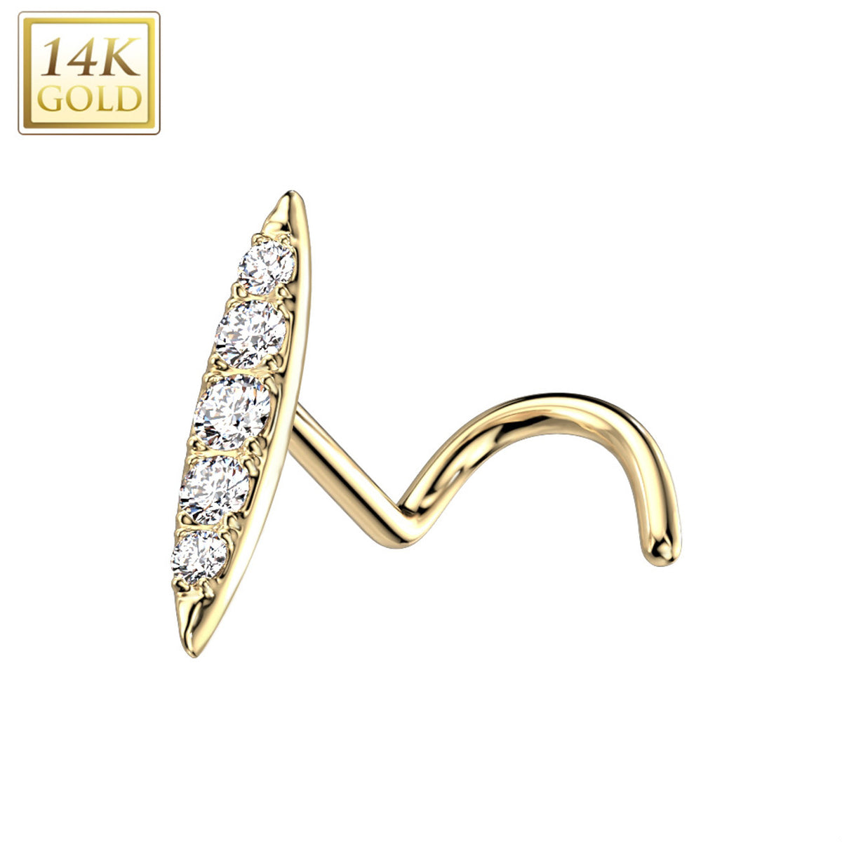 14 Karat Solid Gold 20 Gauge Nose Ring with Paved CZ Corkscrew - photo 4