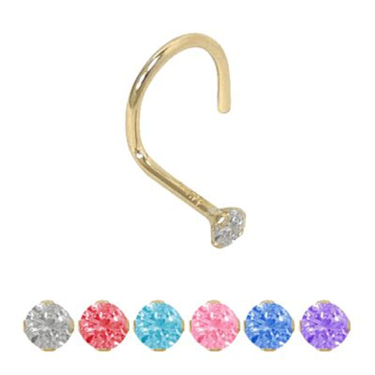 14K Solid Gold 20 Gauge Nose Stud with CZ Corkscrew - photo 3