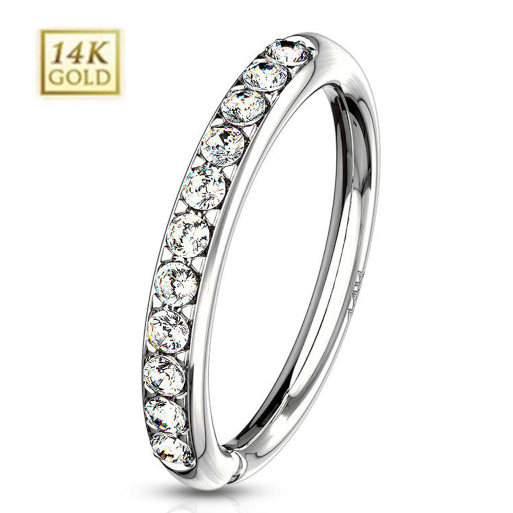 14K Solid Gold 16 to 20 Gauge Bendable Hoop Ring with Paved CZ - photo 3
