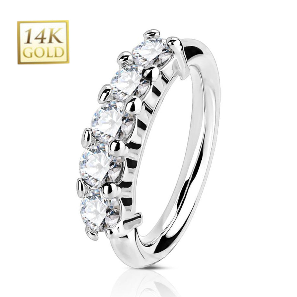 14K Solid Gold 18 and 20 Gauge Bendable Nose Hoop with Five CZ - photo 3