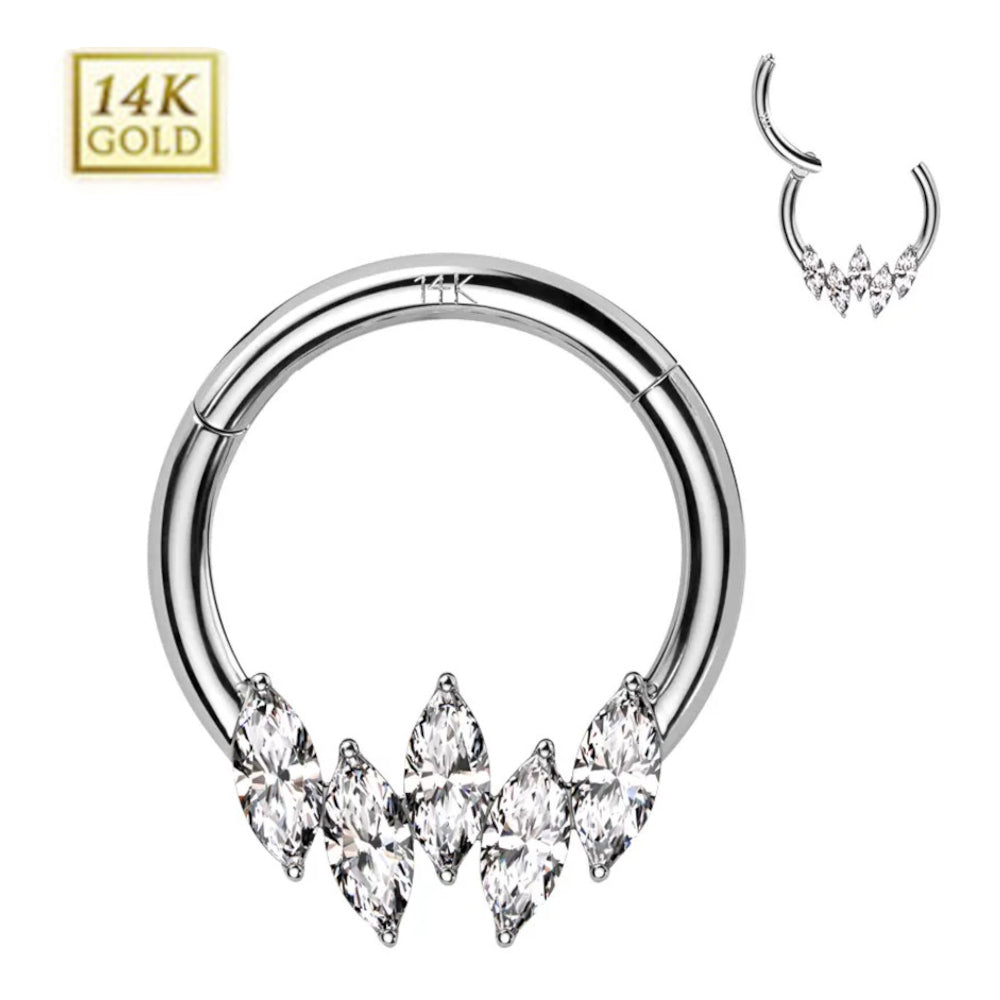 14K Solid Gold Hinged Segment Ring 16 Gauge with Marquise CZ - photo 4