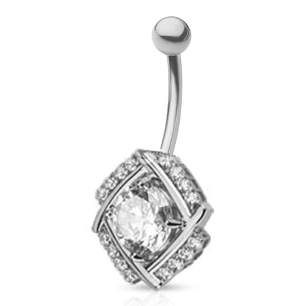 14K Solid Gold 14 Gauge Belly Ring with Sparkle CZ Windmill - photo 3