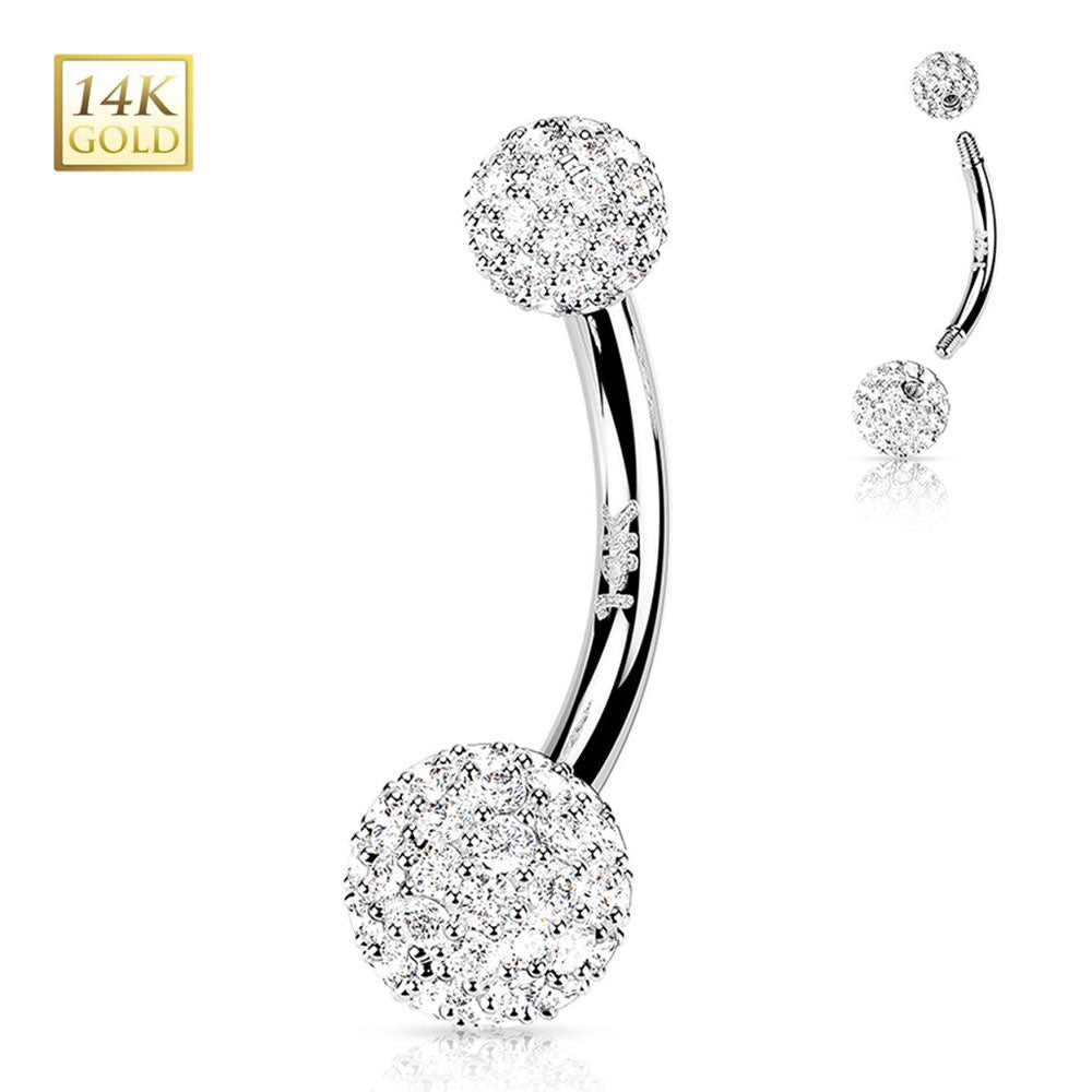 14K Solid Gold 14 Gauge Belly Ring with Paved CZ Balls - photo 5