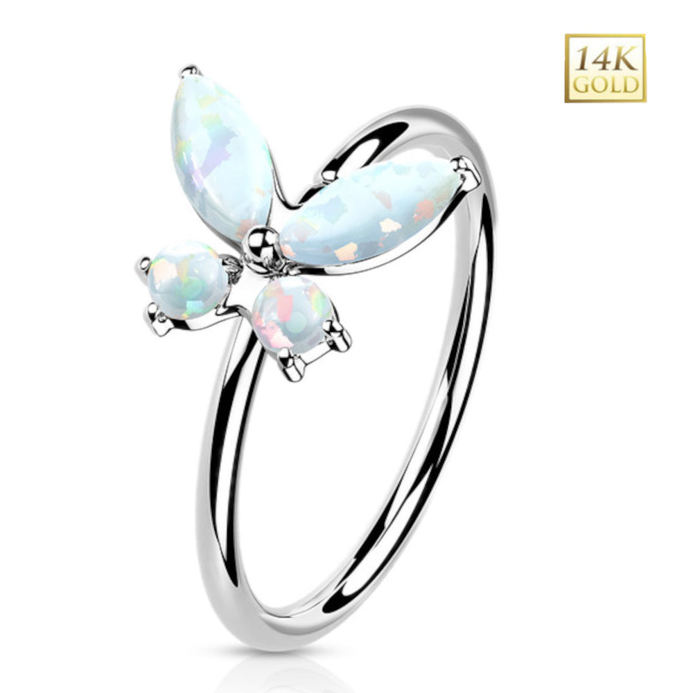 14K Solid Gold 20 Gauge Bendable Nose Ring with CZ Opal Butterfly - photo 11