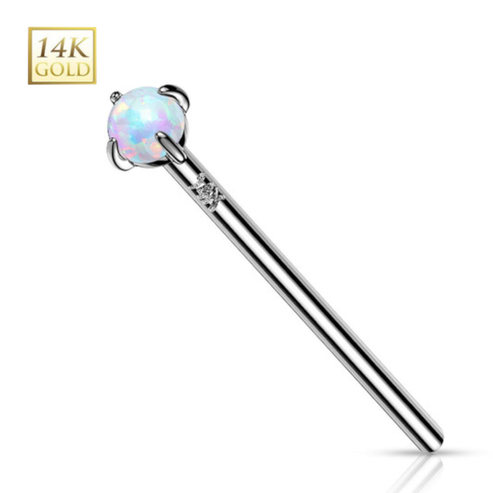 14K Solid Gold 18 to 20 Gauge Fishtail Nose Stud with Prong Set Opal - photo 10