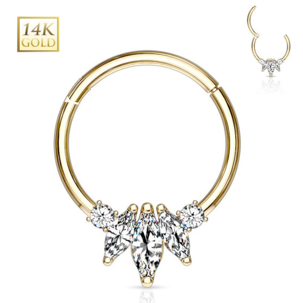 14K Solid Gold 16 Gauge Hinged Segment Ring with Marquise CZ - photo 3