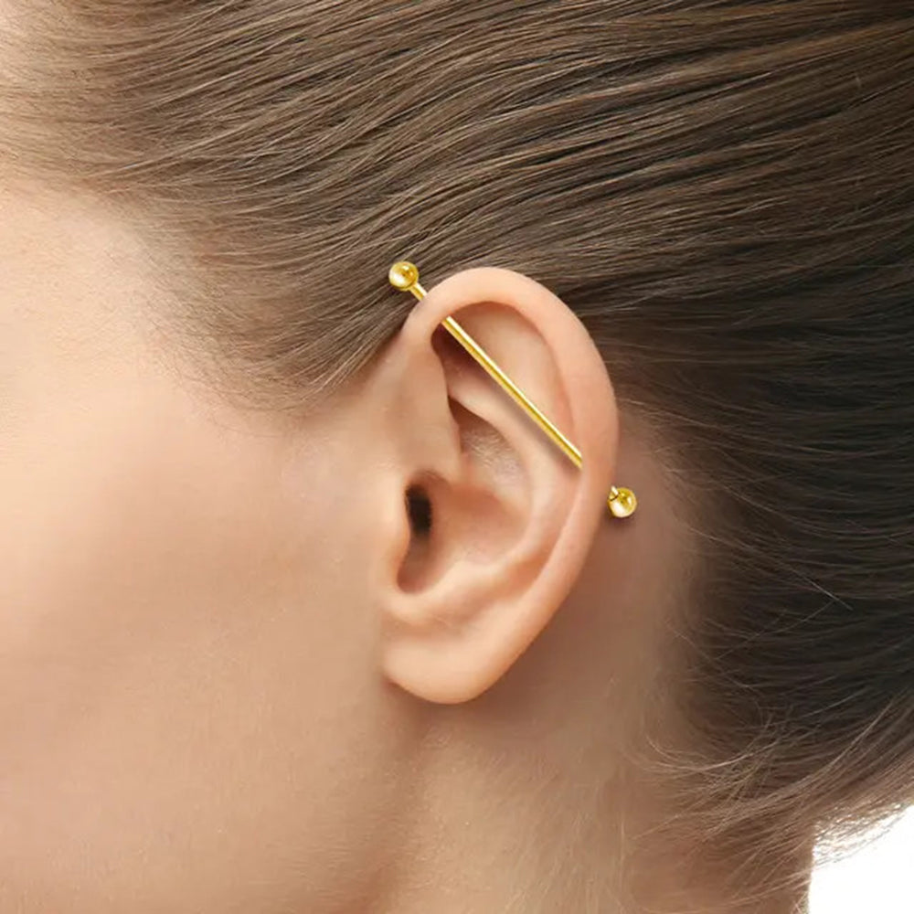 14K Solid Gold 14 Gauge Industrial Barbell with Ball Ends - photo 4