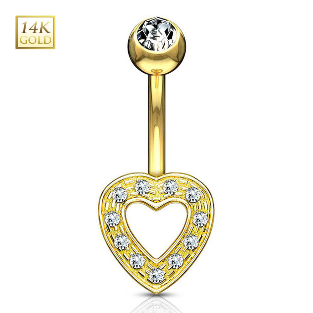 14K Solid Gold 14 Gauge Belly Ring with CZ Heart - photo 4