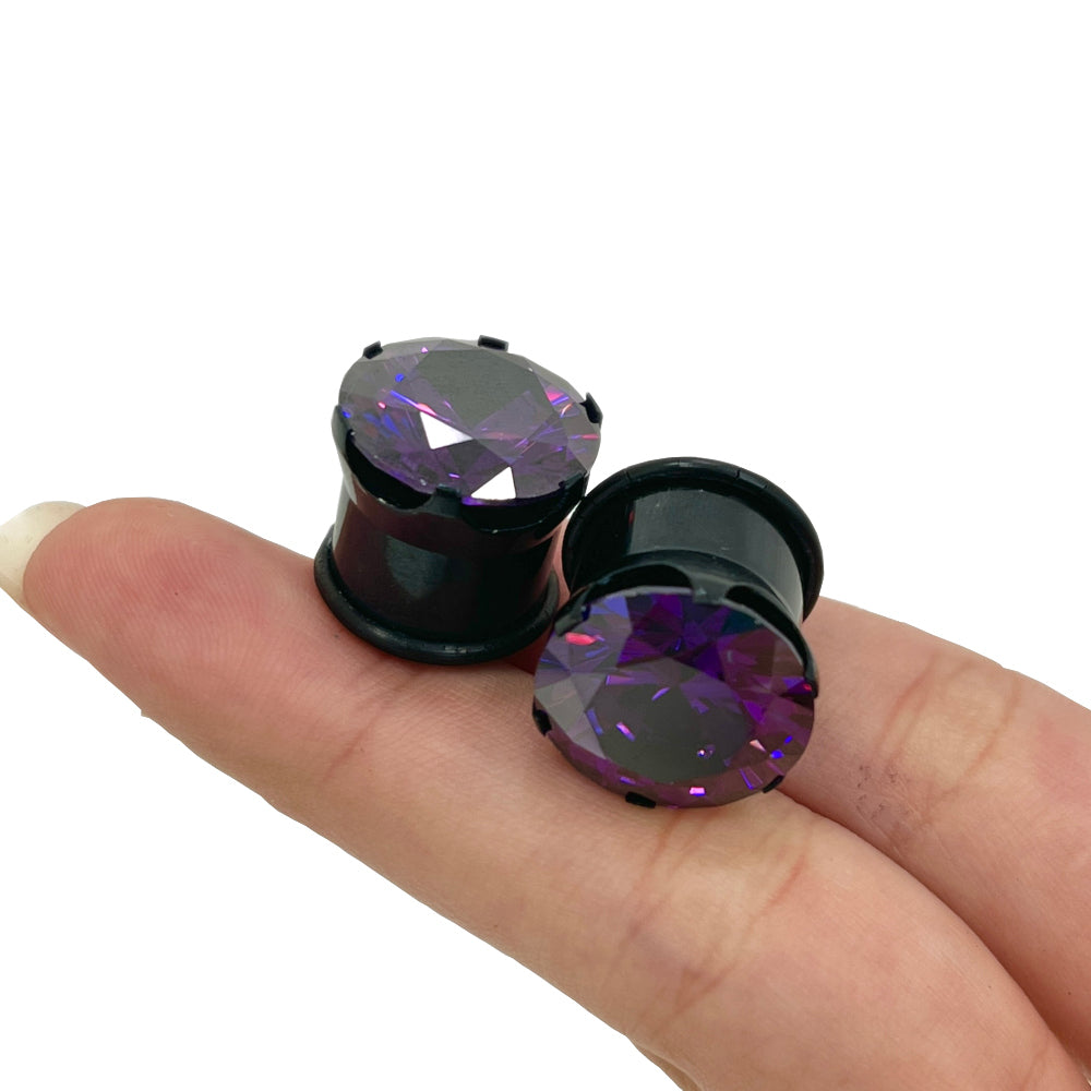 Surgical Steel Single Flare Ear Plugs with PVD Black CZ - Pair - photo 11