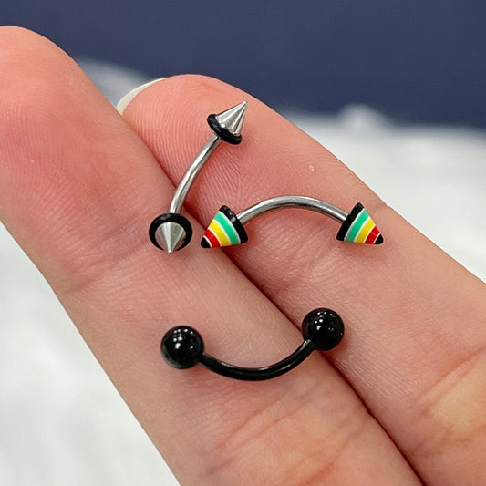 Surgical Steel 16 Gauge Curved Eyebrow with Spike Ball Ends - 3 Pcs