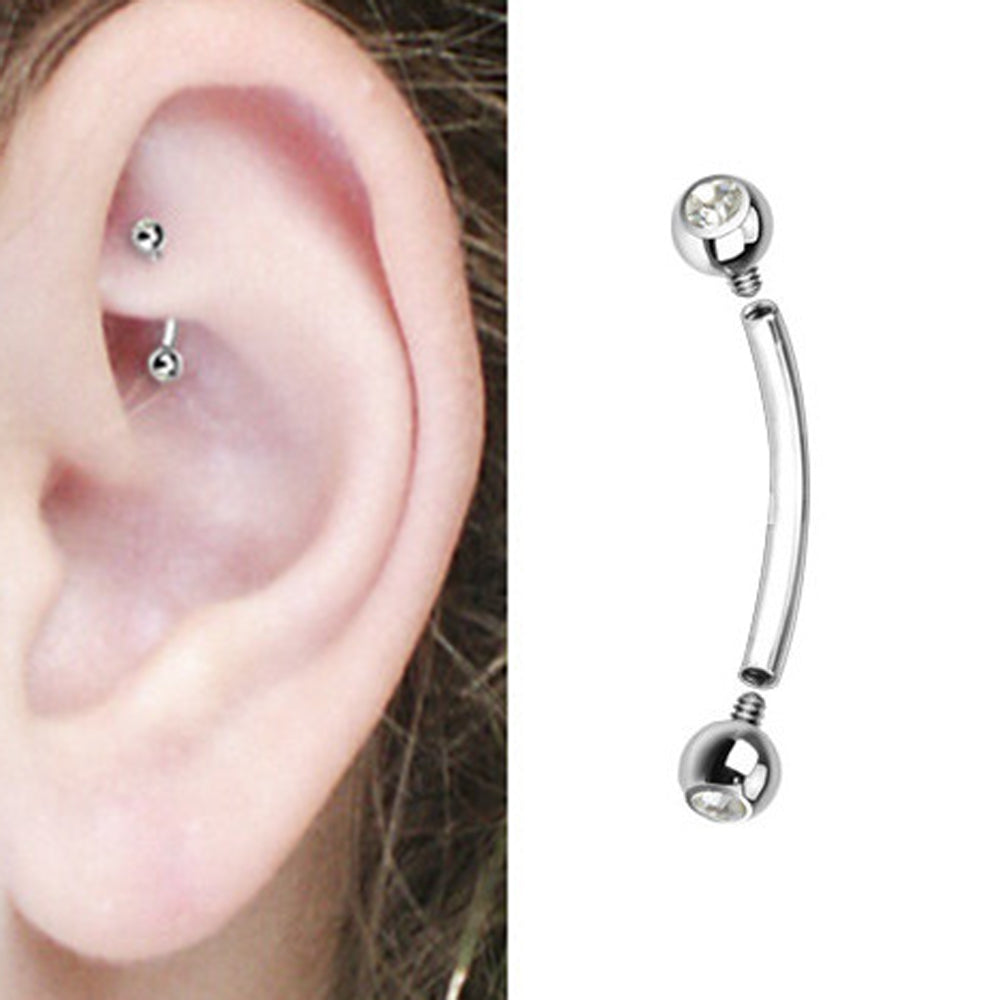 Surgical Steel 16 Gauge Curved Barbell CZ with Bezel - photo 2