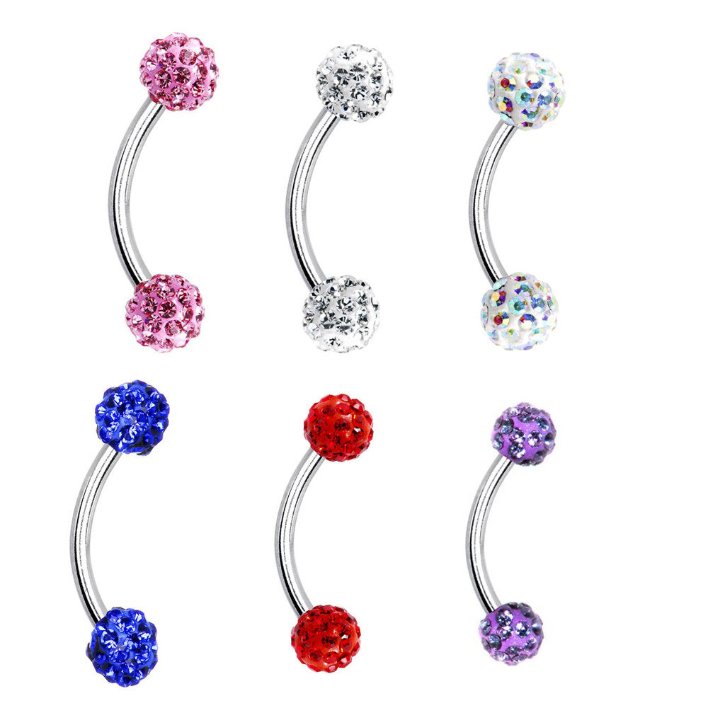 Surgical Steel Curved Barbell 16 Gauge 8mm with Ferido Ball - 6 Colors