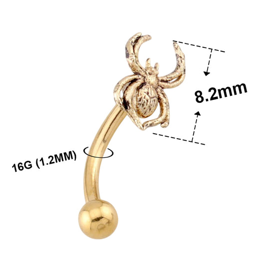 Surgical Steel 16 Gauge Curved Eyebrow Barbell with Venom Spider