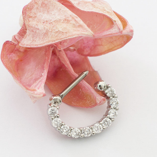 Surgical Steel Septum Clicker Ring 16 Gauge with Line Paved CZ Gem