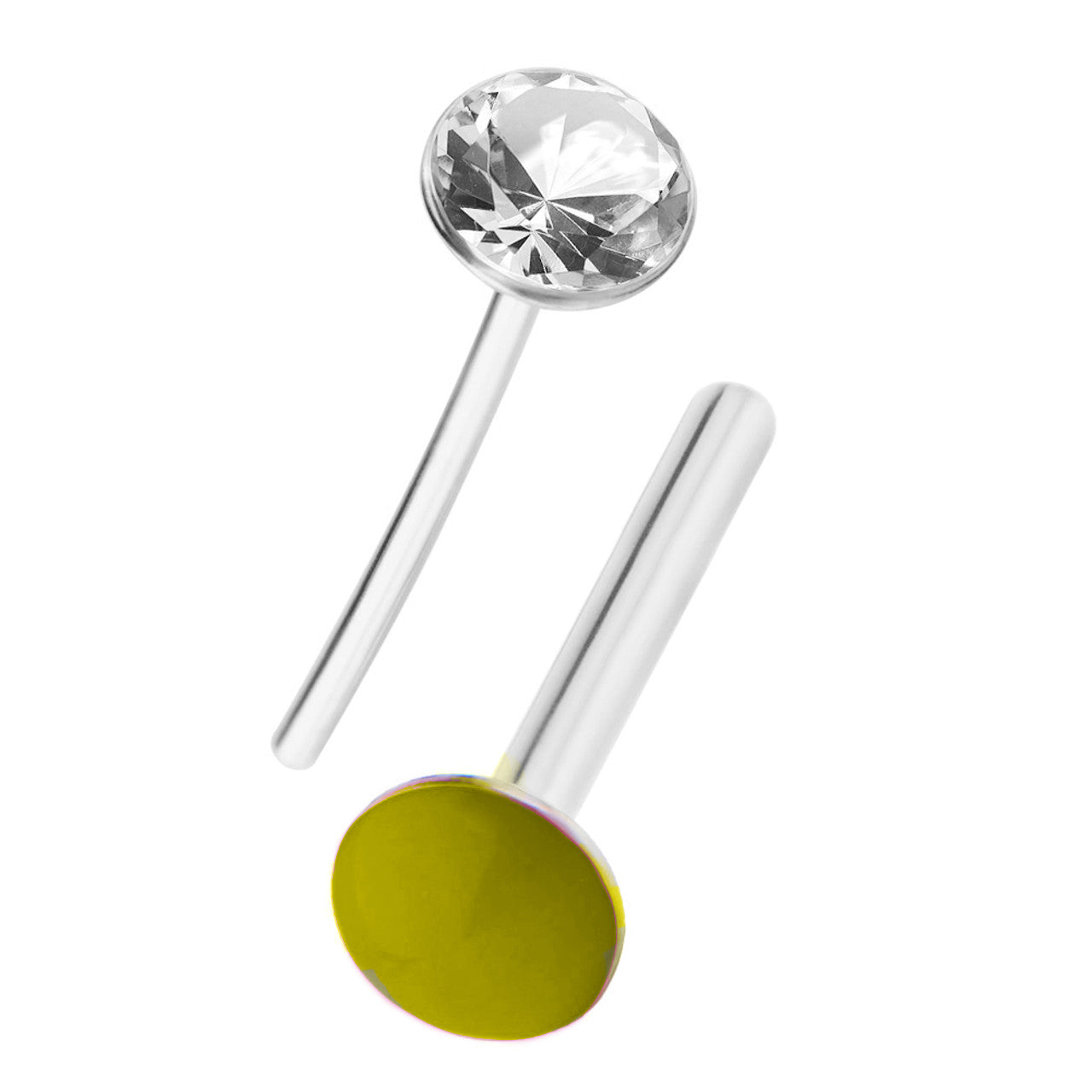 Surgical Steel Threadless Push-In Labret / Monroe Stud 16 Gauge With CZ Gem
