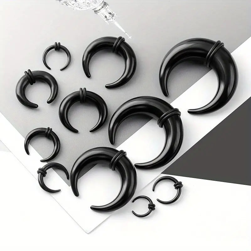 Acrylic Bull Horn Tapers Septum & Ear Plugs with 2 Black O-Rings