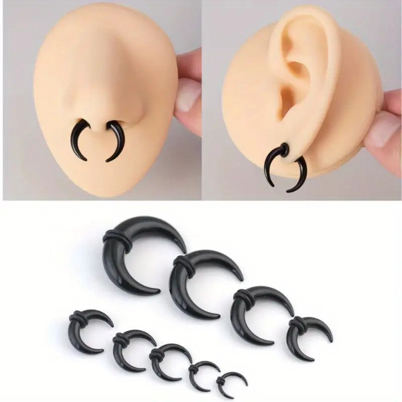 Acrylic Bull Horn Tapers Septum & Ear Plugs with 2 Black O-Rings