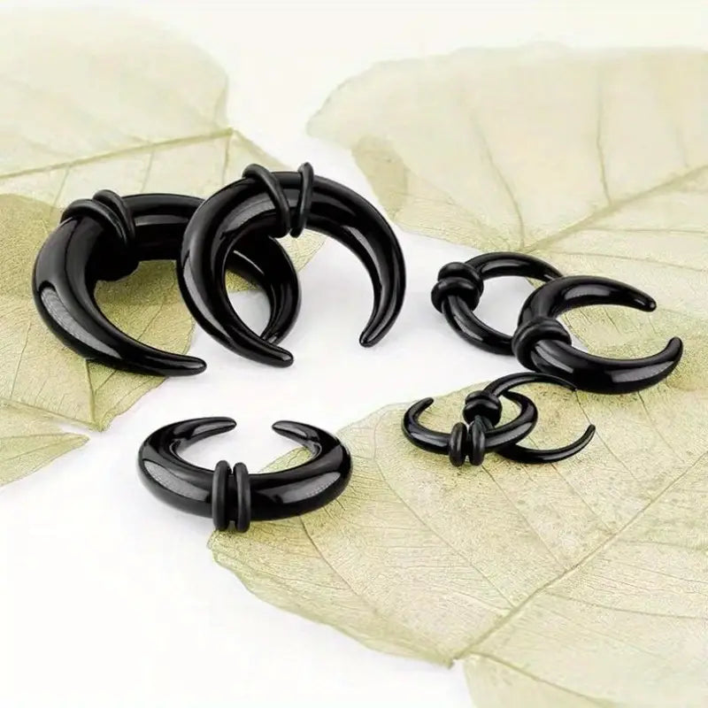 Acrylic Bull Horn Tapers Septum & Ear Plugs with 2 Black O-Rings