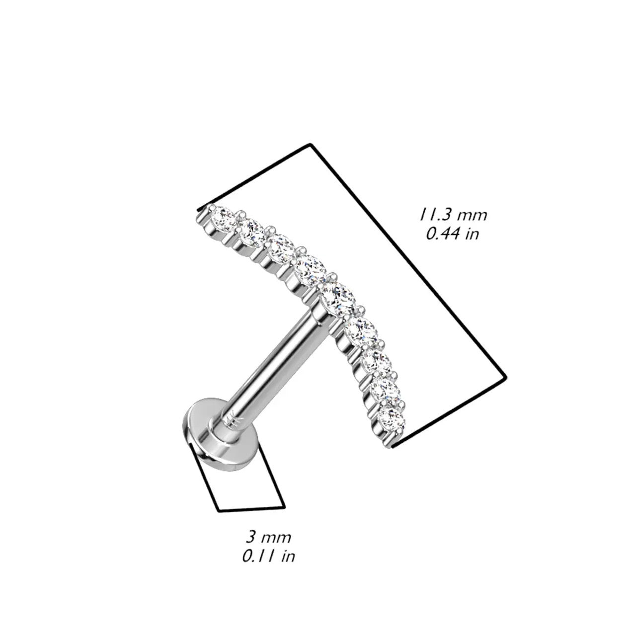 14 Karat Gold Cartilage Labret Stud 18 & 16 Gauge - CZ Curved Climber