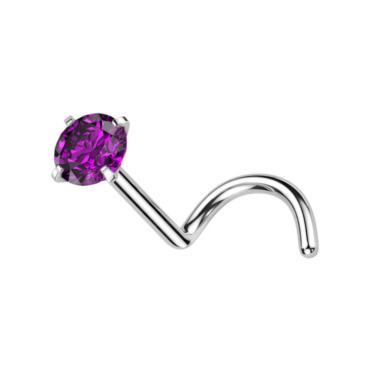 Titanium Nose Ring Screw Stud 20 & 18 Gauge 1/4" with Prong Round Gem