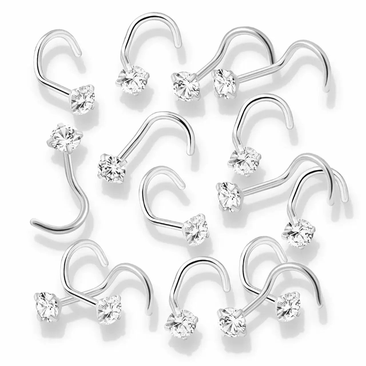 Surgical Steel Nose Ring Screw Stud 18 Gauge 1/4" with Clear Round Gem