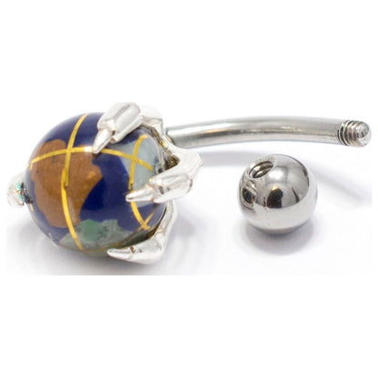 Surgical Steel Belly Button Ring 14 Gauge 7/16" & Skeleton Hand Globe
