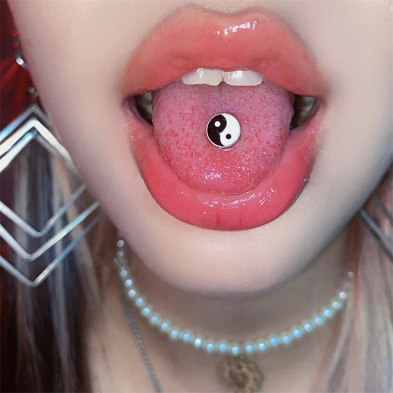 Surgical Steel Barbell Tongue Ring 14 Gauge With Fun Logo Top - 3 Pack