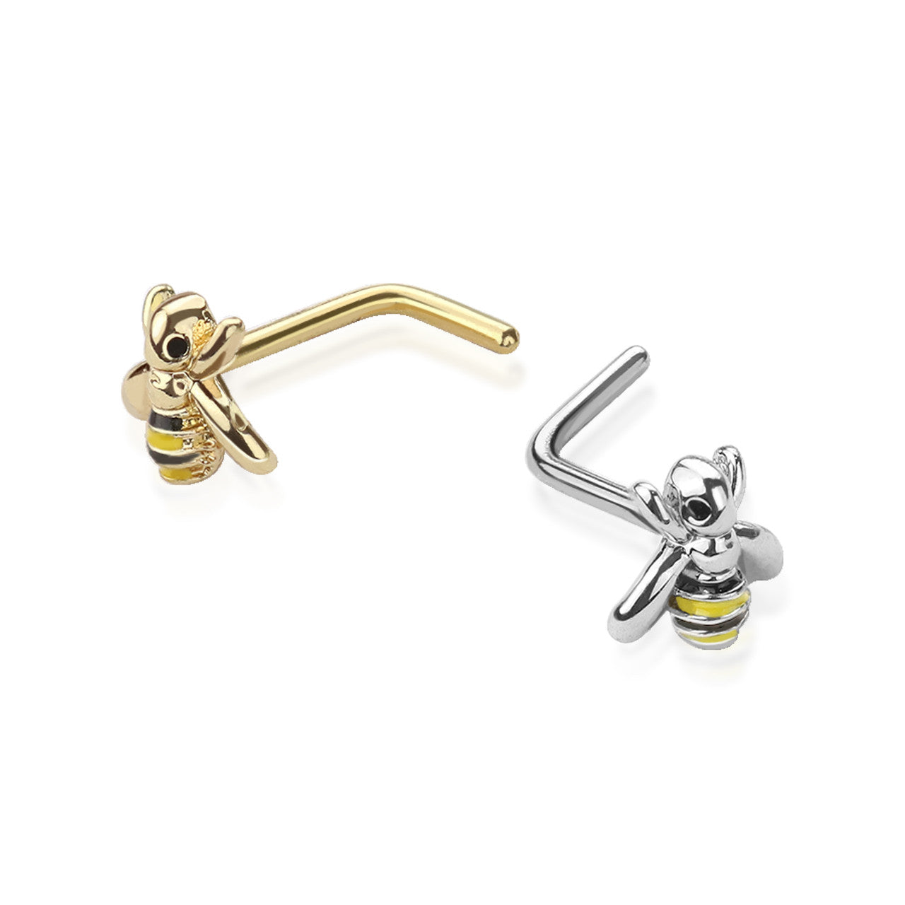 Surgical Steel Nose Ring Stud 20 Gauge 1/4" L Bend with Bumble Bee