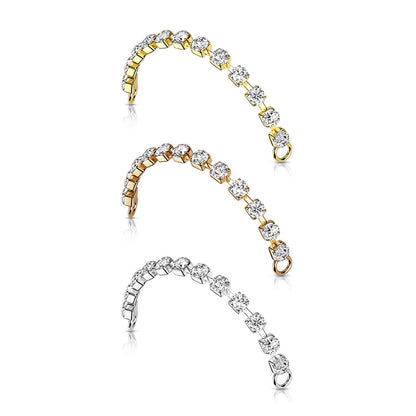Stainless Steel Nose & Ear Link Bridge Connector Chain With CZ Gems