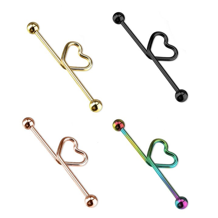 Surgical Steel Industrial Barbell 14 Gauge 1-1/2" (38 MM) & Bent Heart