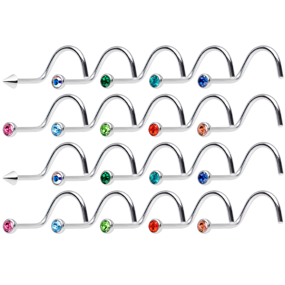 Surgical Steel CZ Nose Screws 18 & 20 Gauge 6mm - 10 Pack