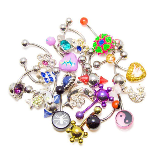 Surgical Steel Belly Button Ring 14 Gauge Randomly Assorted - 12 Pack