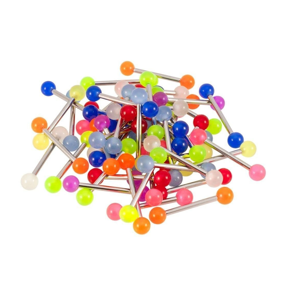 Surgical Steel Barbells 14 Gauge 16mm with UV Glow Balls - 20 Pack