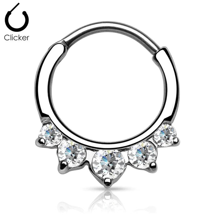 Surgical Steel Septum Clicker Round 16 & 14 Gauge with Five CZ Gem