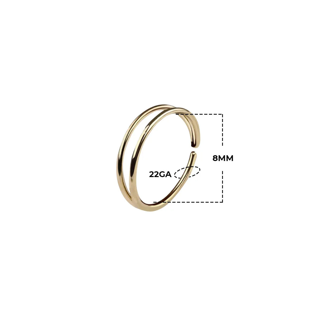 14 Karat Solid Gold Double Hoop Ring 22 Gauge for Single Nose Piercing