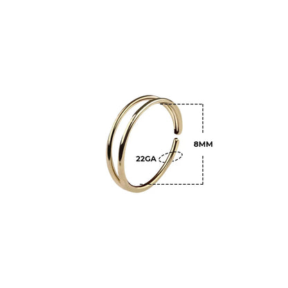 14 Karat Solid Gold Double Hoop Ring 22 Gauge for Single Nose Piercing