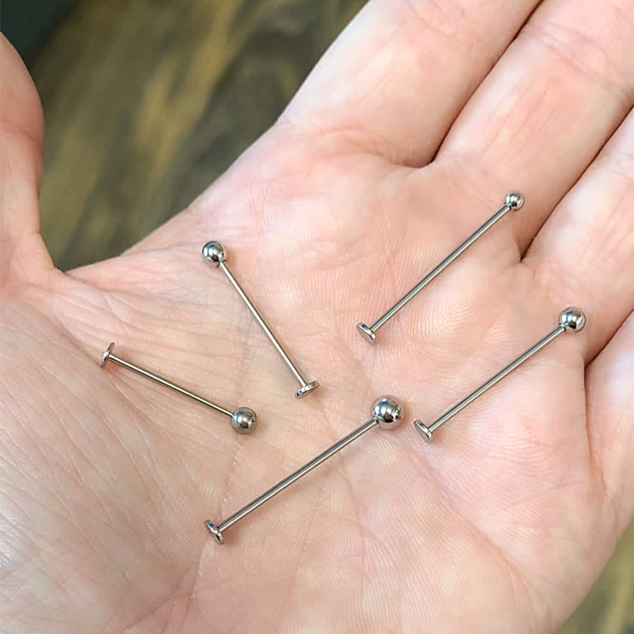 Surgical Steel Extra Long Dimpled Cheek Labret 16 & 14 Gauge - Each