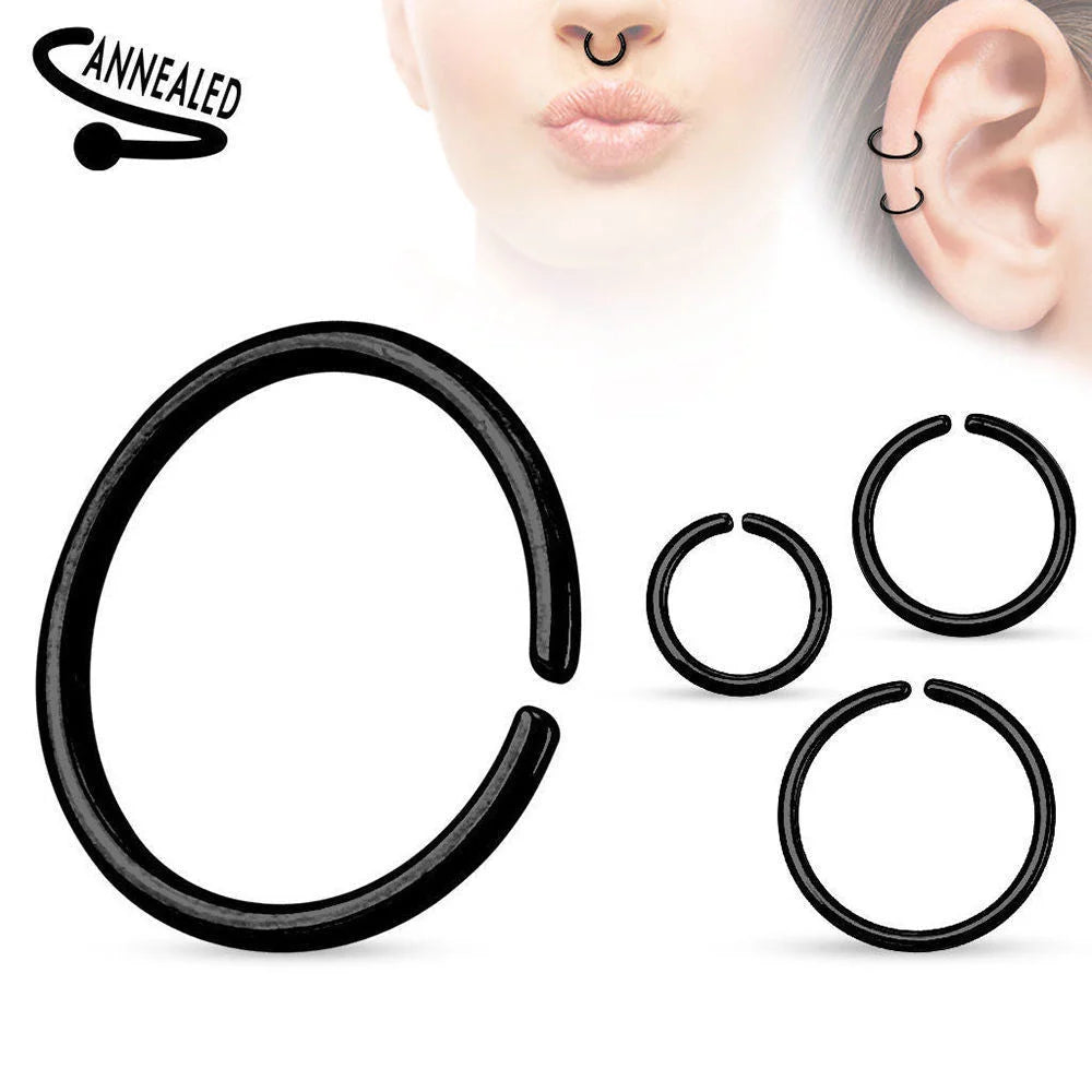 Surgical Steel Seamless Bendable Nose Hoop Ring 20 & 18 Gauge Anodized