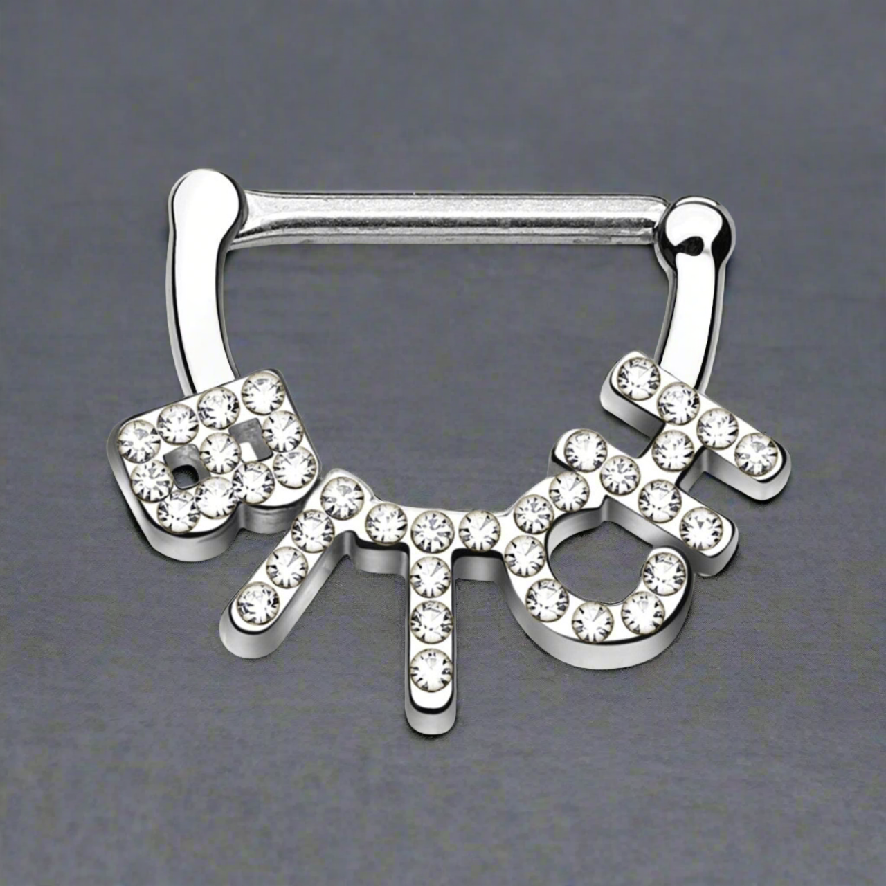 Surgical Steel Hinged Clicker Nipple Ring 14 Gauge with CZ Paved Bitch