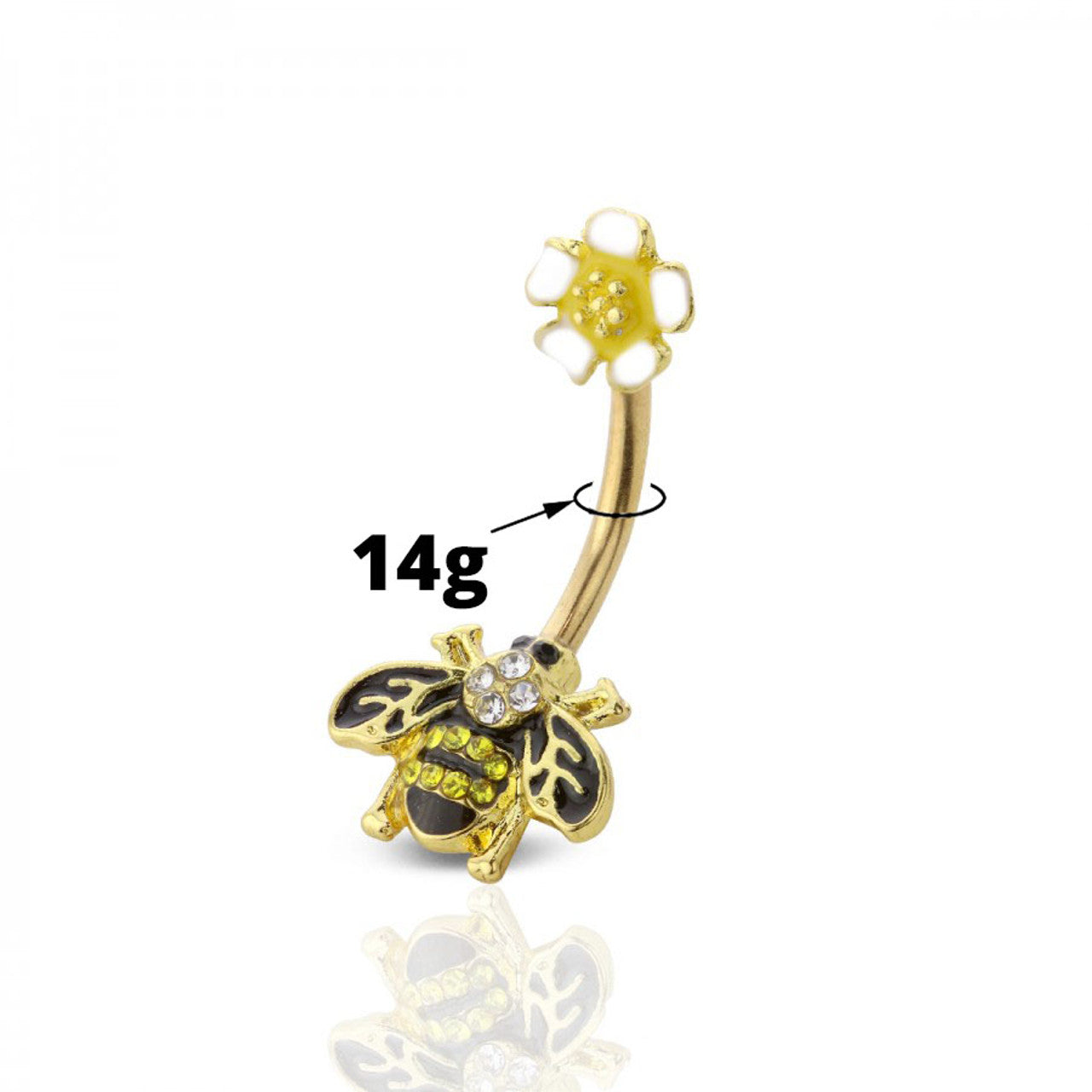 Surgical Steel Belly Button Ring Curved Barbell 14 Gauge with Bee Gem