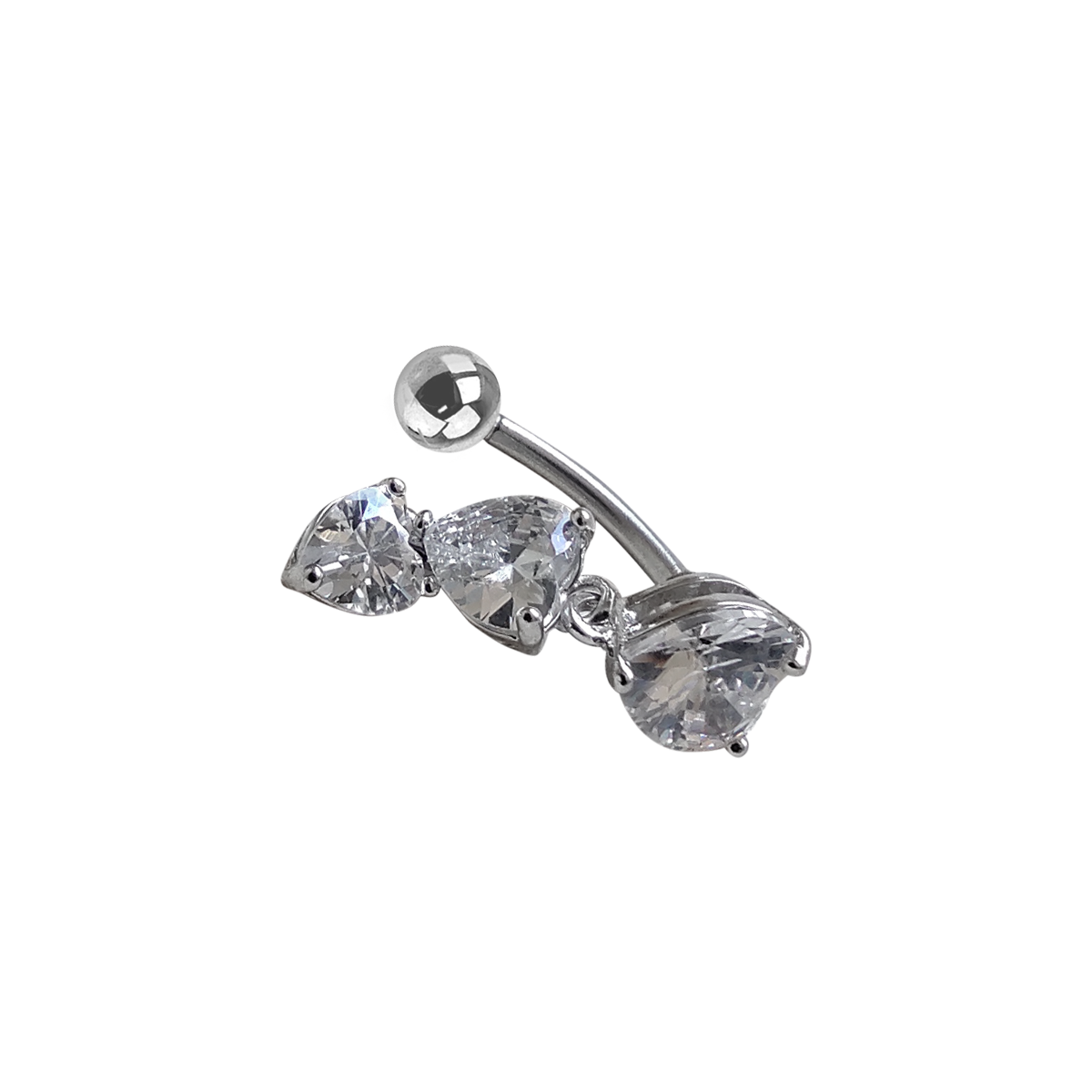 Surgical Steel 14 Gauge Belly Button Ring & Triple Heart CZ Top Dangle