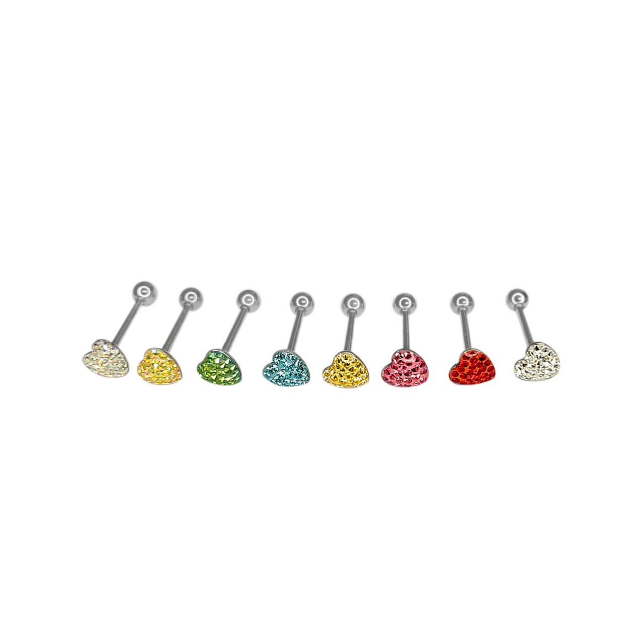 Surgical Steel Tongue Ring Barbell 14 Gauge 5/8" Epoxy Paved Gem Heart