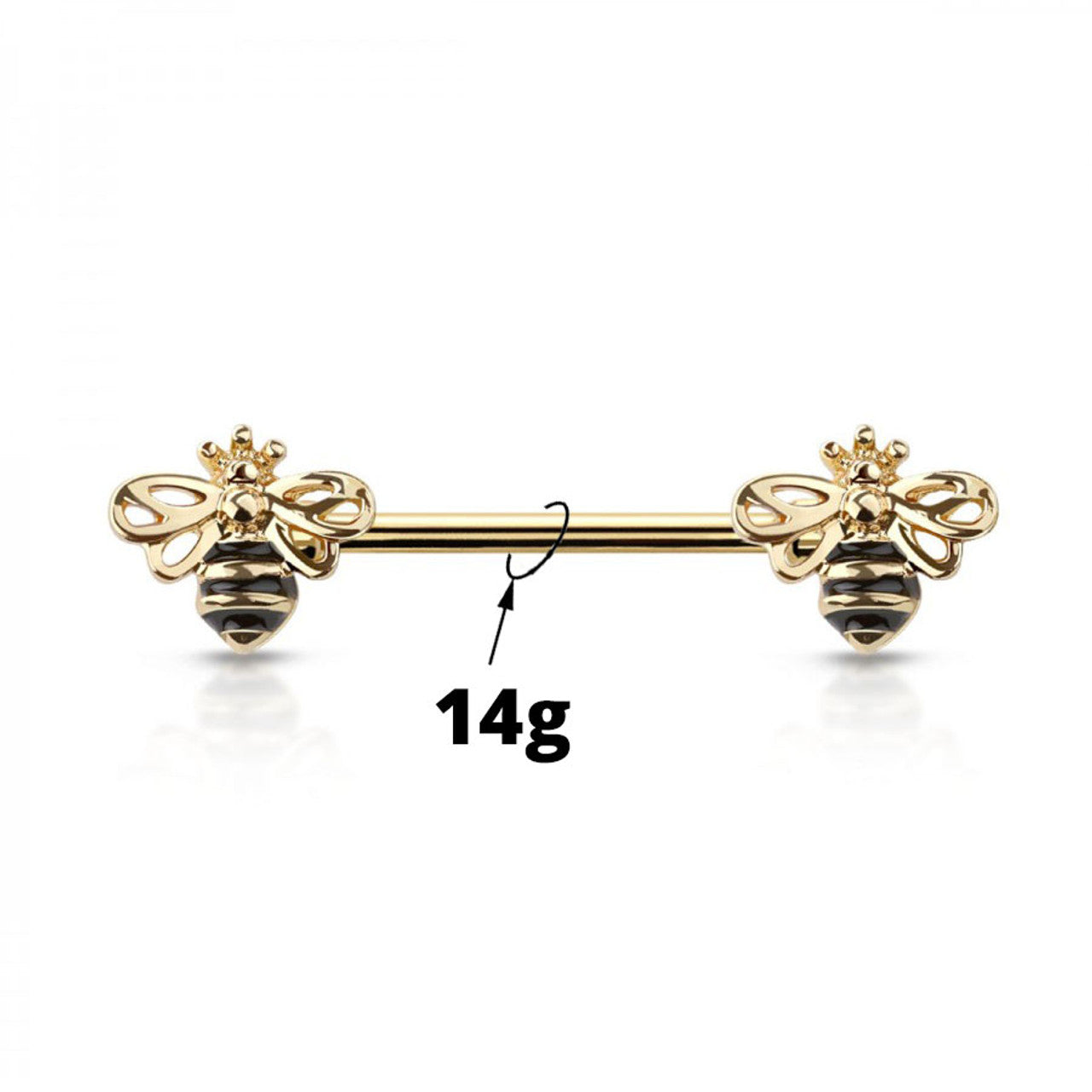 Surgical Steel Nipple Ring Straight Barbell 14 Gauge with Queen Bee