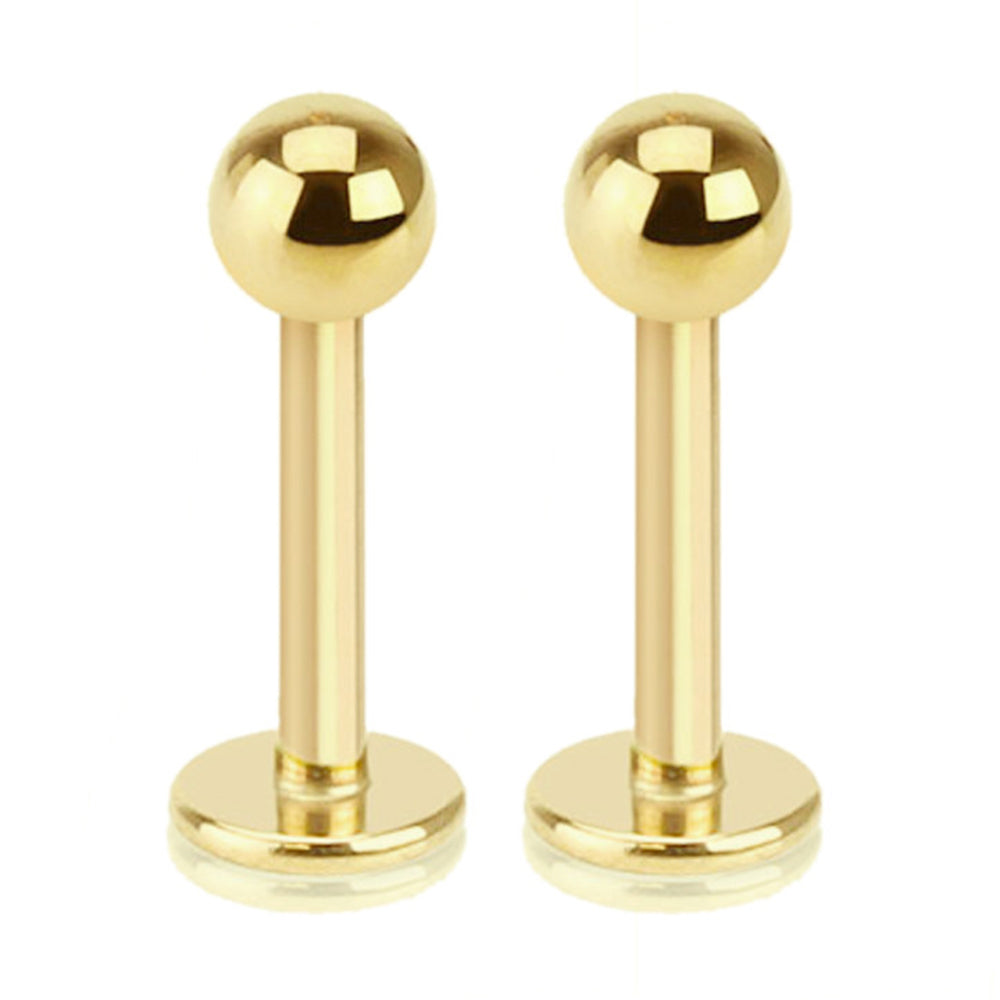 Surgical Steel 14 Gauge Flat Back Labret Studs with Gold Ball - Pair
